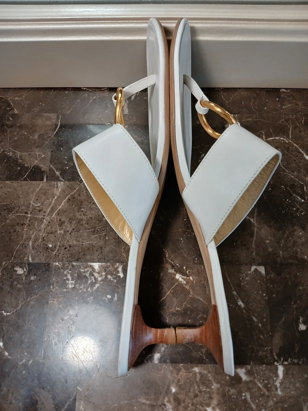 White Slide Sandals with Gold Ring Accent by Talbots